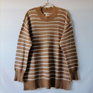 NWT Style & Co. Womens Caramel Kiss Brown Drop Shoulder Stripped Sweater Size L